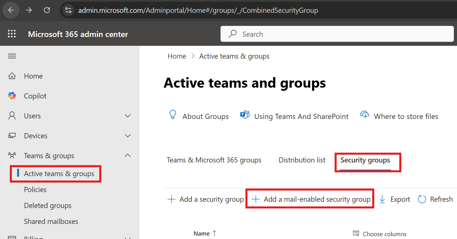 Mail enabled security group
