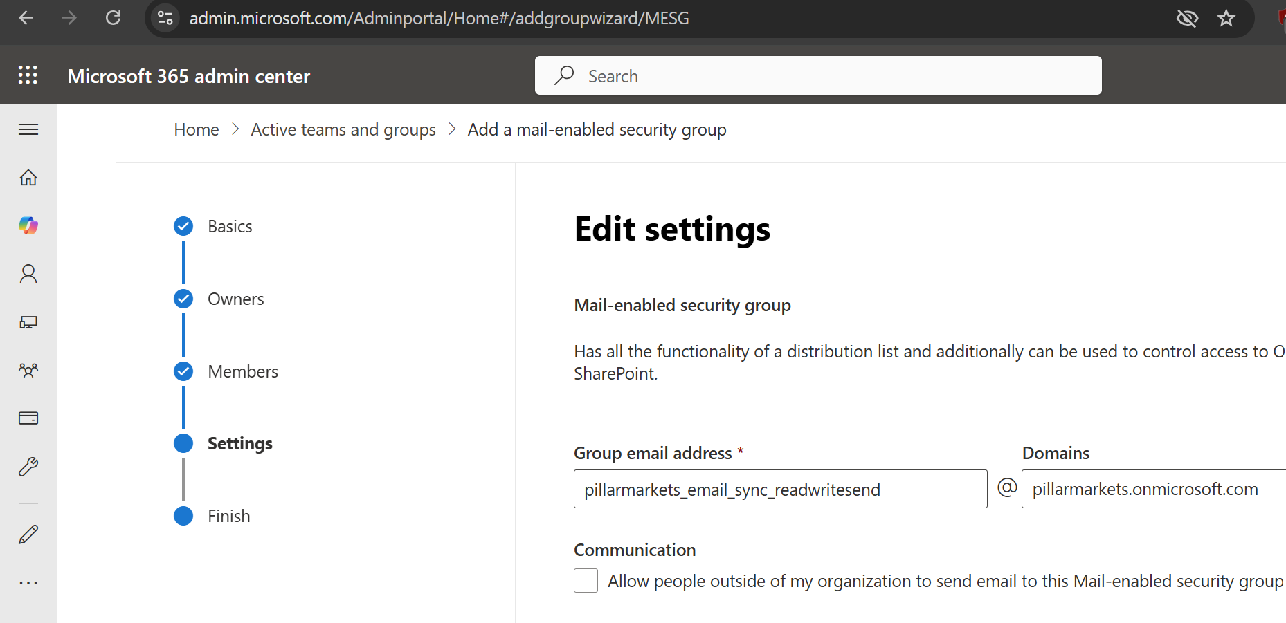 Add Mail enabled security group